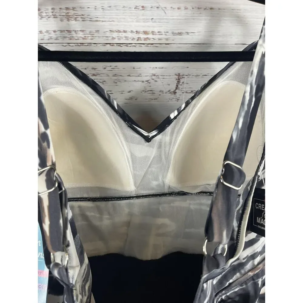 Swim Solutions Size 22W Triple Tier Coastal Plates Black Tummy Control One-Piece - Picture 9 of 12